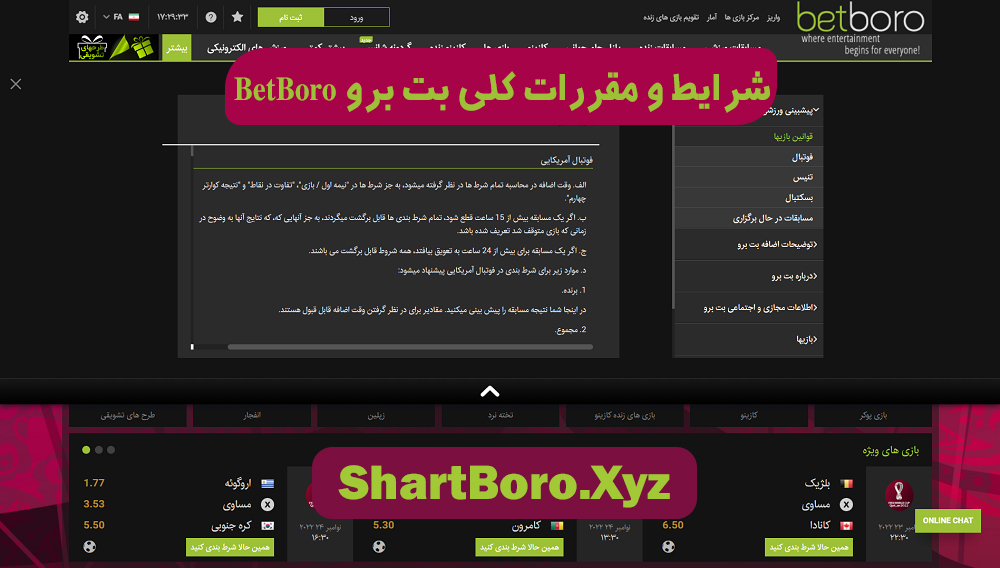 شرایط و مقررات کلی بت برو BetBoro